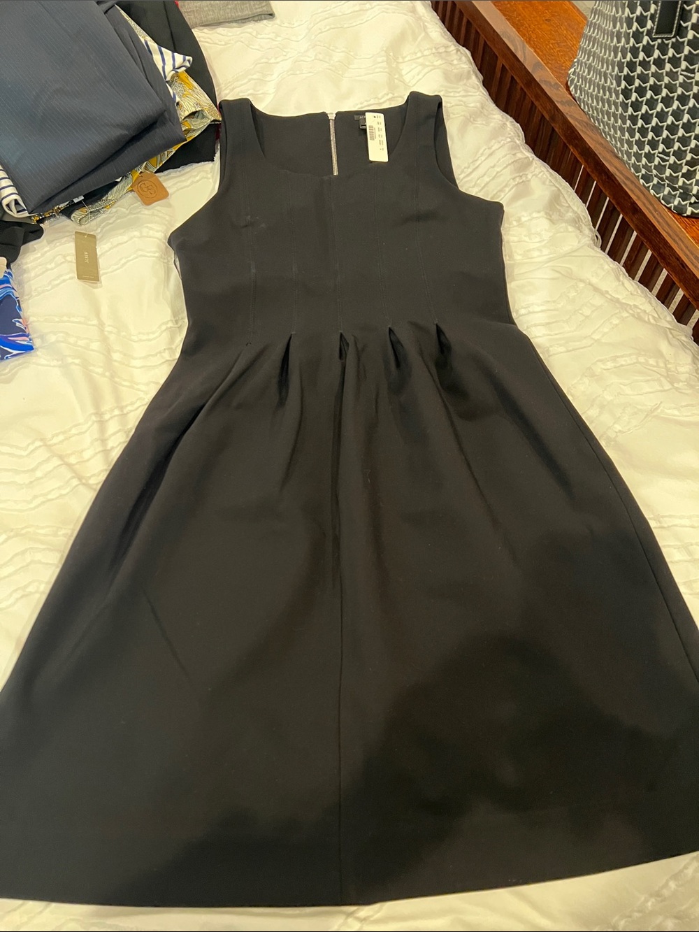 J. Crew Black Sleeveless Pleated Midi Dress